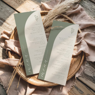 Menu Mariage Bohème Botanique Monogramme Vert Sauge