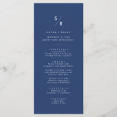 Menu Mariage Bohème Chic Bleu Royal Monogramme (Devant)
