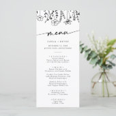 Menu Mariage Bohème Chic Fleur de Champ Noir et Blanc (Debout devant)