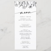 Menu Mariage Bohème Chic Fleur de Champ Noir et Blanc (Devant)