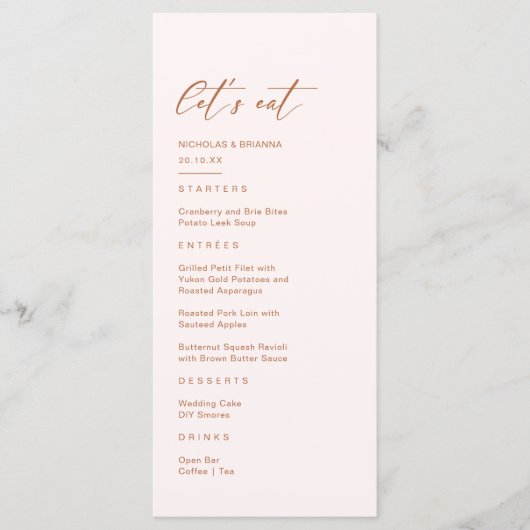 Menu Mariage Bohème Crème et Orange Brûlée (Devant)