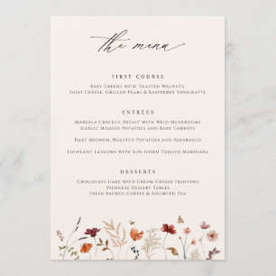 Menu Mariage Bohème de Fleurs Sauvages d'Automne