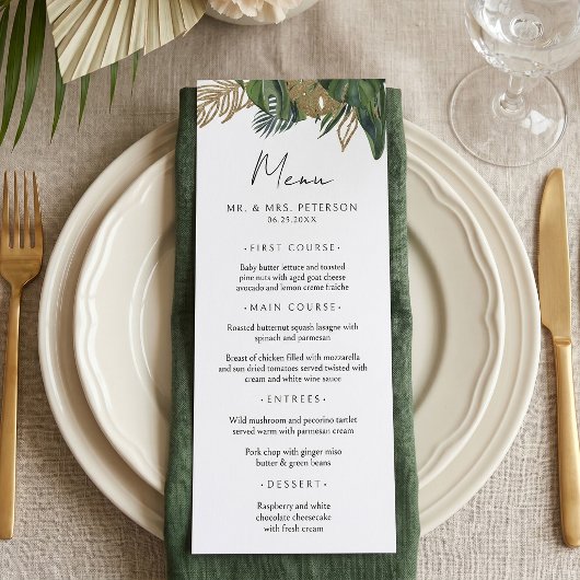 Menu Mariage Bohème Été Botanique de Verdure Tropicale