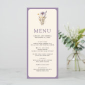 Menu Mariage Bohème Fleur Sauvage Violet Poussiéreux (Debout devant)