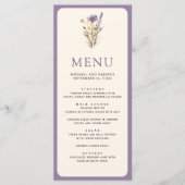 Menu Mariage Bohème Fleur Sauvage Violet Poussiéreux (Devant)