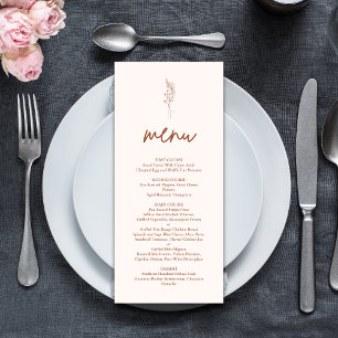 Menu Mariage Bohème Minimaliste Terracotta Orange Brûlé