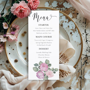Menu Mariage Bohème Rose et Violet Floral