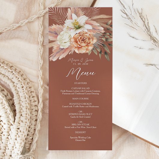 Menu Mariage Bohème Rustique en Terracotta