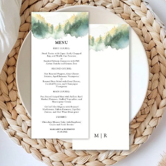 Menu Mariage Bohème Rustique Pins Montagnards