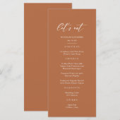 Menu Mariage Bohème Rustique Terracotta Orange Brûlé (Devant / Derrière)