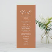 Menu Mariage Bohème Rustique Terracotta Orange Brûlé (Debout devant)