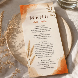 Menu Mariage Bohème Rustique Terre Cuite Terracotta