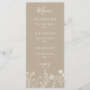 Menu Mariage bohème sauvage floral terreux tan