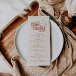 Menu Mariage Boho<br><div class="desc">Il s'agit d'un modèle de menu mariage rétros à thème. Modifiez la plupart* de la formulation et des couleurs sur cette invitation de mariage rétro pour la rendre adaptée à votre thème d'événement style personnel! (les mots "le" et "menu" ne sont pas modifiables, mais vous pouvez en changer les couleurs...</div>