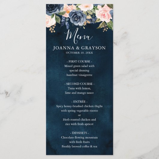 Menu Mariage Boho bleu bleu bleu rose bleu marine (Devant)