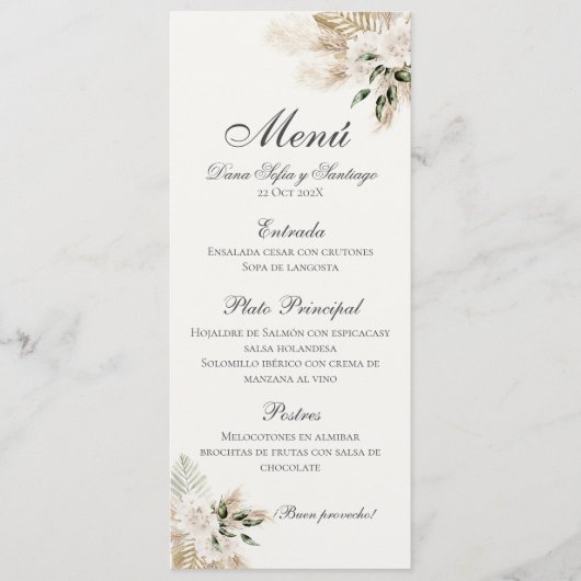 Menu Mariage Boho espagnol (Devant)