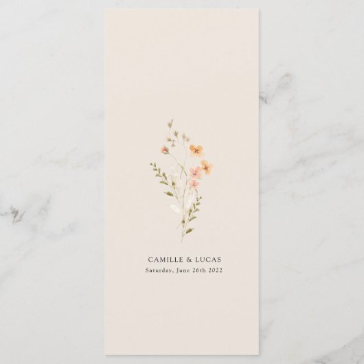 Menu Mariage Boho fleur sauvage (Dos)