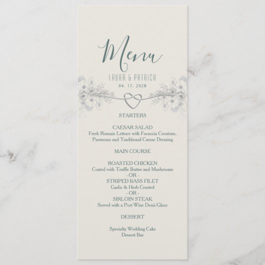Menu Mariage Boho fleur sauvage (Devant)