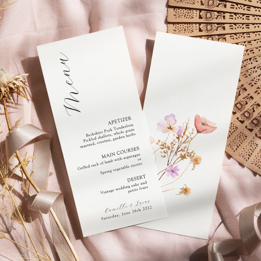 Menu Mariage Boho fleur sauvage