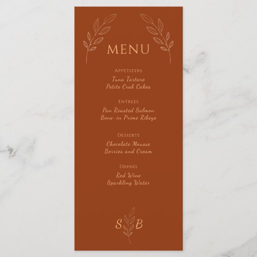 Menu Mariage Boho Monogram Monogram Orange (Devant)