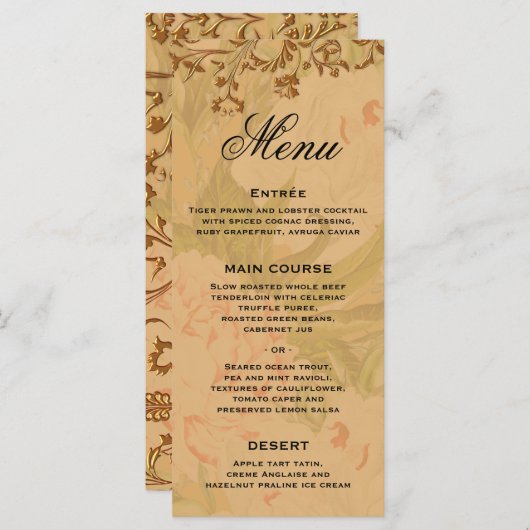 Menu Mariage Boho or et feuille d'or Harvest (Devant / Derrière)