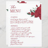 Menu Mariage Boho Roses rouges (Devant / Derrière)