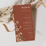 Menu Mariage Boho Terracotta<br><div class="desc">Menu Mariage Boho en terre cuite. Ce menu de mariage élégant et élégant présente de magnifiques fleurs sauvages aquarellés peints à la main et disposés comme un joli bouquet parfait pour le printemps, l'été ou les mariages de automne. Trouvez les articles correspondants dans la Collection de Mariages Fleurs sauvages de...</div>