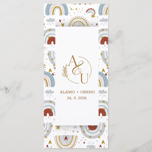 Menu Mariage Boho Terracotta Rainbows (Dos)