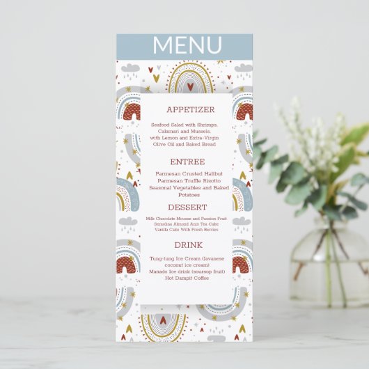 Menu Mariage Boho Terracotta Rainbows (Debout devant)