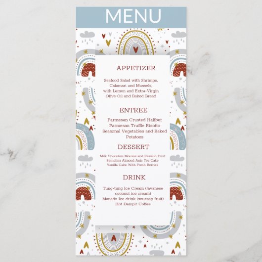 Menu Mariage Boho Terracotta Rainbows (Devant)