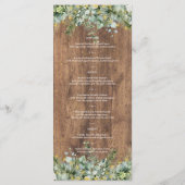 Menu Mariage Bois Floral Blanc & Eucalyptus Or Rustique (Dos)