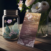 Menu mariage Bois rustique Floral String Lights