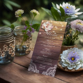 Menu mariage Bois rustique Floral String Lights