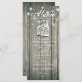 Menu mariage Bois rustique & Mason Jar String Ligh (Devant / Derrière)