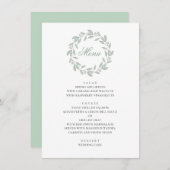 Menu Mariage botanique à la menthe. Élégant feuillage s (Devant / Derrière)