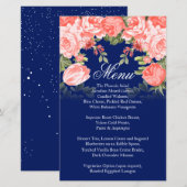 Menu Mariage Botanique Bleu foncé et Fleur de Cora (Devant / Derrière)