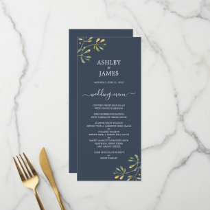 Menu Mariage Botanique Chic Feuillage Bleu Foncé