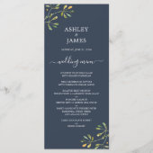 Menu Mariage Botanique Chic Feuillage Bleu Foncé (Devant)
