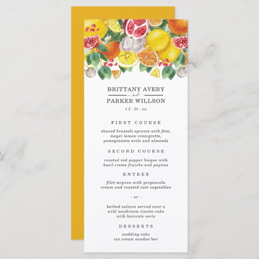Menu Mariage Botanique Citrus (Devant / Derrière)