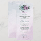 Menu mariage botanique de fleurs bleues violettes (Devant / Derrière)