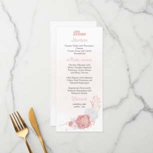 Menu mariage botanique de fleurs rose et blanche