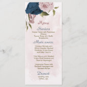 Menu Mariage botanique de fleurs rose et marine (Devant)