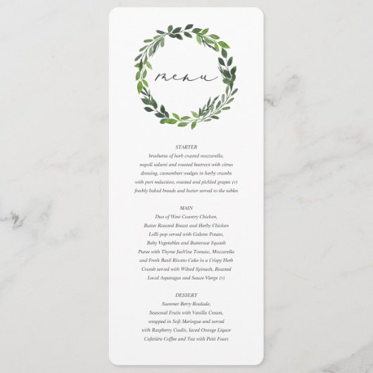 Menu mariage botanique de l'aquarelle feuillue (Devant)