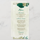 Menu mariage botanique des fleurs beiges vert émeraude (Devant / Derrière)