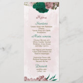 Menu mariage botanique des fleurs vert émeraude rose (Devant)
