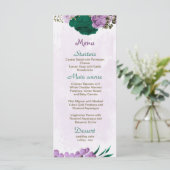 Menu mariage botanique des fleurs violettes vert émerau (Debout devant)