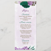 Menu mariage botanique des fleurs violettes vert émerau (Devant)