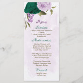Menu mariage botanique des fleurs violettes vert émerau (Devant)