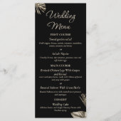 Menu Mariage Botanique Élégant Noir et Or (Devant)