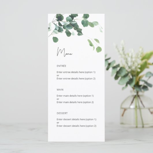 Menu Mariage Botanique Eucalyptus Aquarelle (Debout devant)